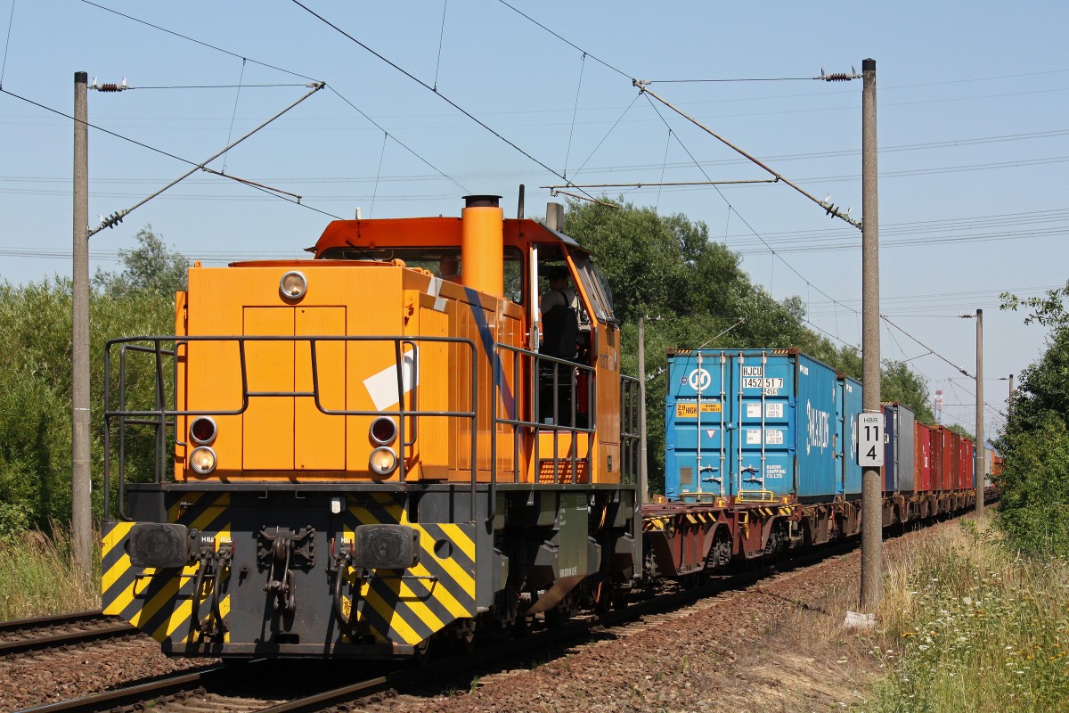 Northrail/TWE 274 104 am 2.8.13 mit einem Containerzug in Hamburg-Moorburg.
