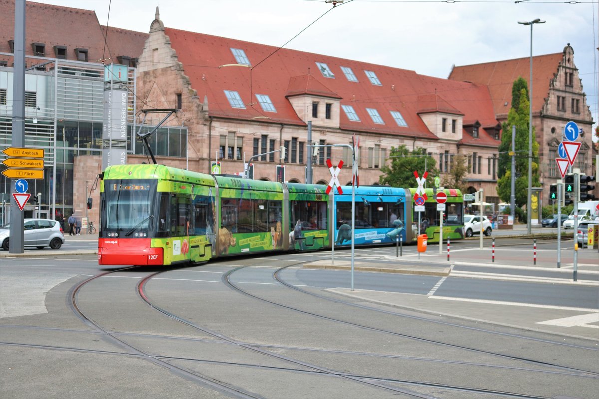 Nürnberger Verkehrs AG Stadler Variobahn Wagen 1207 am 24.06.18 in Nürnberg Hbf