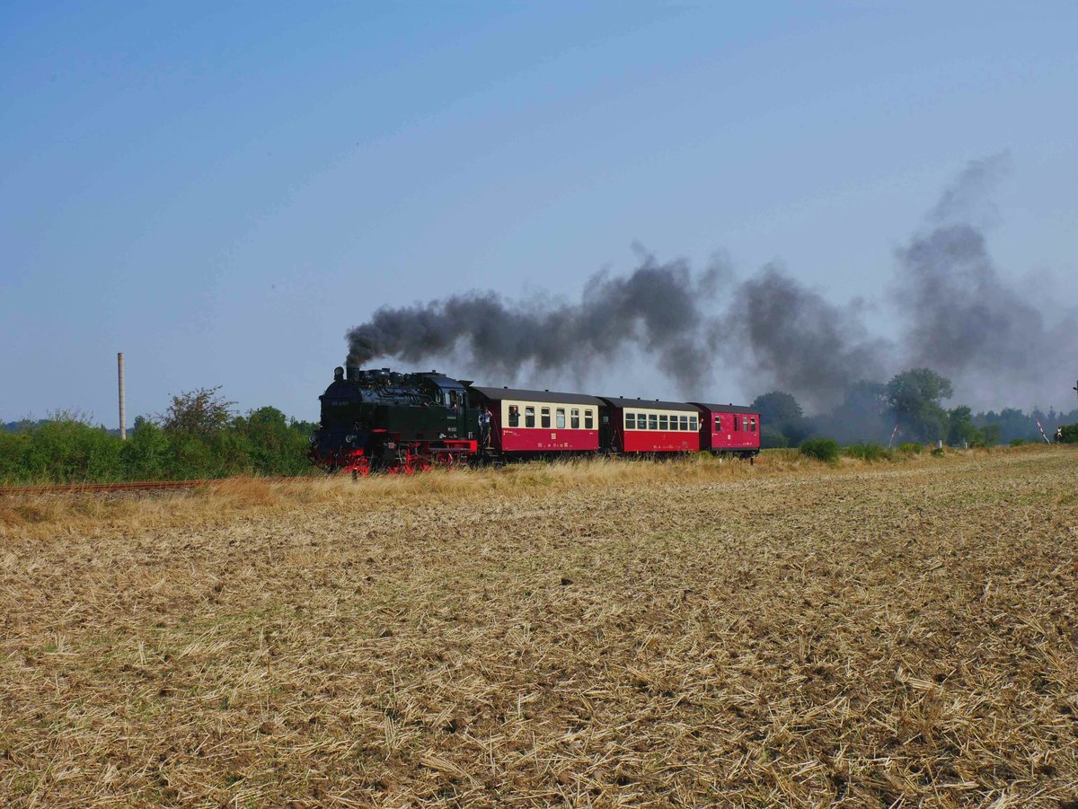 Nur ein Zugpaar pro Tag ist auf der HSB-Strecke nach Quedlinburg mit Dampf unterwegs. Auf dem Bild ist 99 6001 zu sehen, wie sie am 25. August 2019 gerade Quedlinburg verlassen hat.

2. Version.