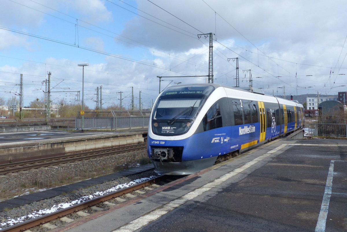 NWB VT 643 319 als NWB 74911 aus Höxter-Ottbergen, am 06.04.2021 in Göttingen.