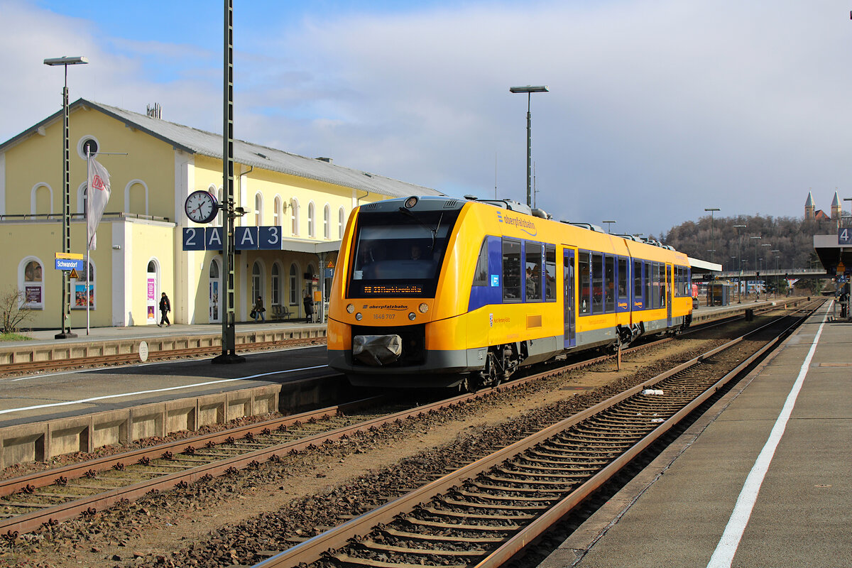 Oberpfalzbahn 1648 207 verlässt Schwandorf als RB23 nach Marktredwitz. (26.02.2023)