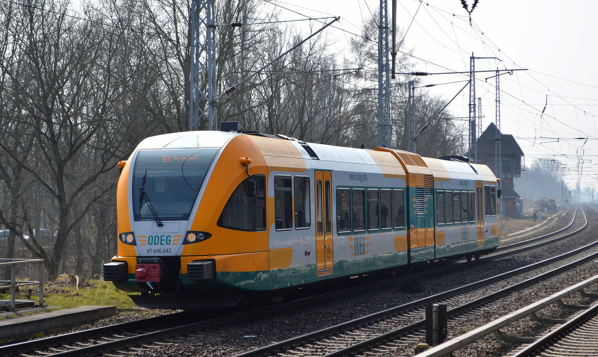 ODEG auf Dienstfahrt mit  VT 646.042  Richtung Eberswalde am 25.03.21 Berlin Buch. 