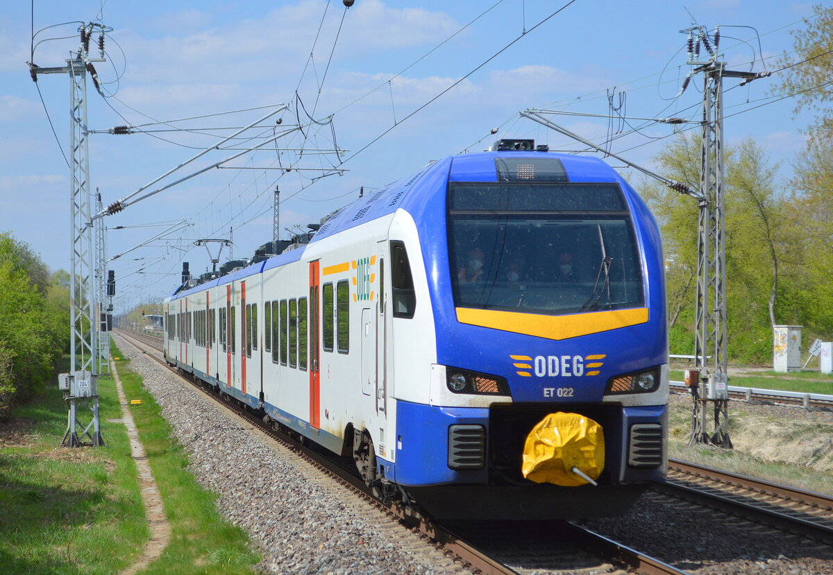 ODEG mit  ET 022  (NVR: 94 80 1429 022-5 D-ODEG.....) auf Dienstfahrt am 23.04.22 Durchfahrt Bf. Berlin Hohenschönhausen Richtung Bf. Berlin Lichtenberg.