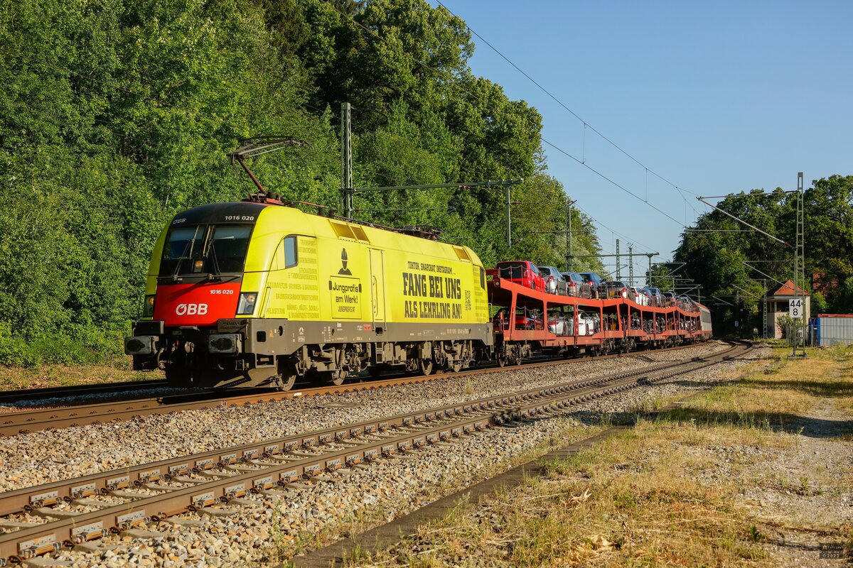 �BB 1016 020  Jungprofis  mit Nachtzug in A�ling, Juni 2023.