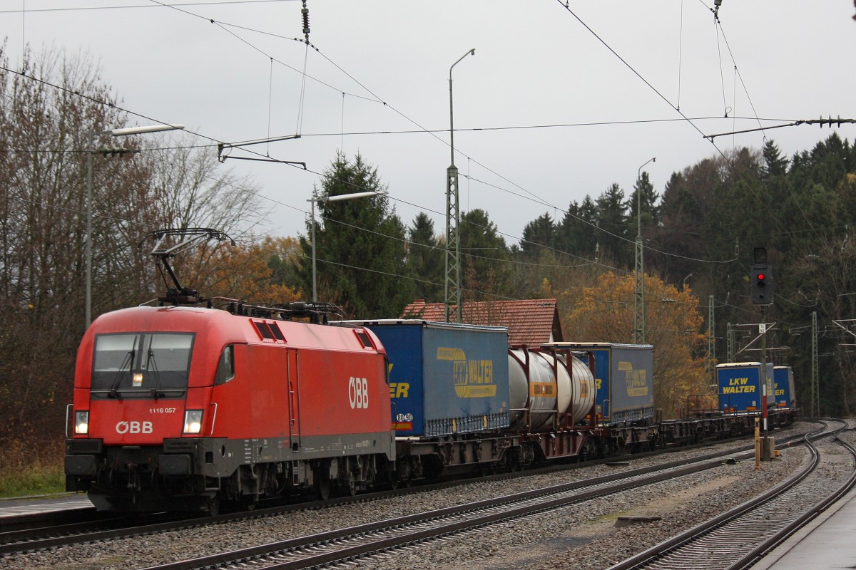 ÖBB 1116 057 am 9.11.14 mit einem KLV in Aßling (Obb.).