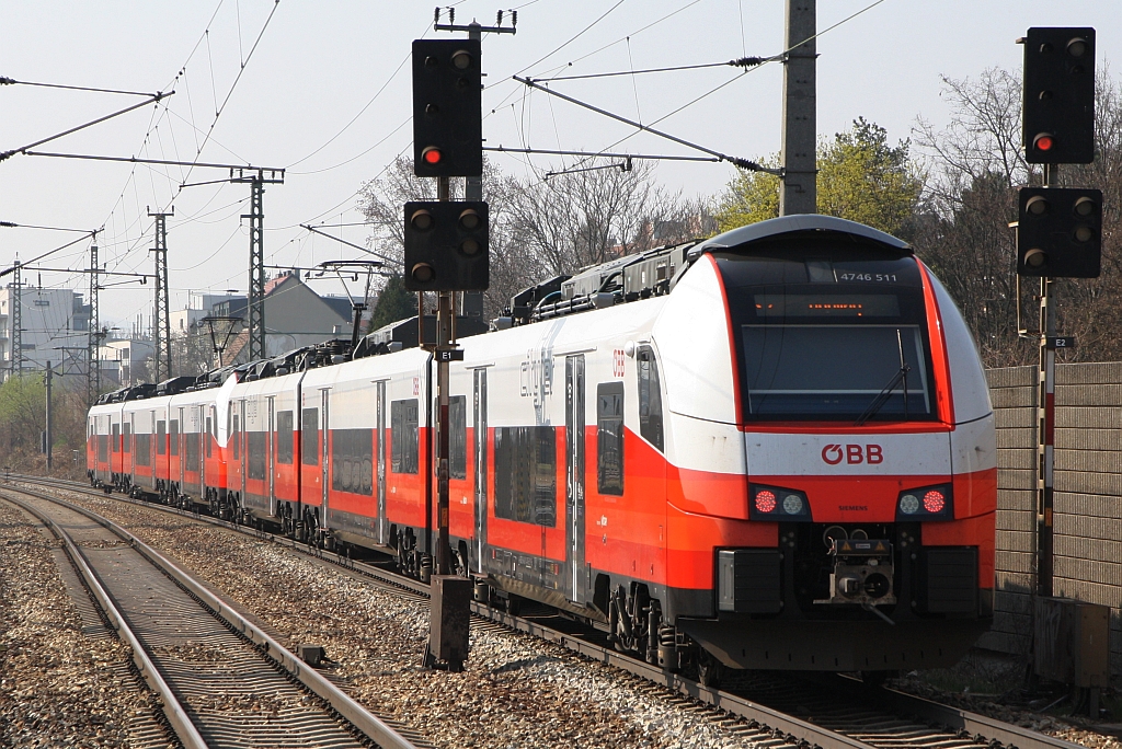 ÖBB citytsches'n 4746 511 als letztes Fahrzeug des S2-Zuges 29375 (Floridsdorf - Mödling) am 24.März 2019 in Atzgersdorf.