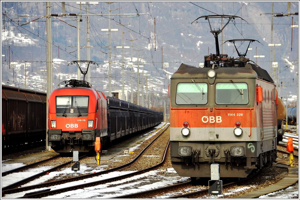 ÖBB Power in Buchs SG. 1116 176, 1144 226 und1144 043. (27.01.2016)