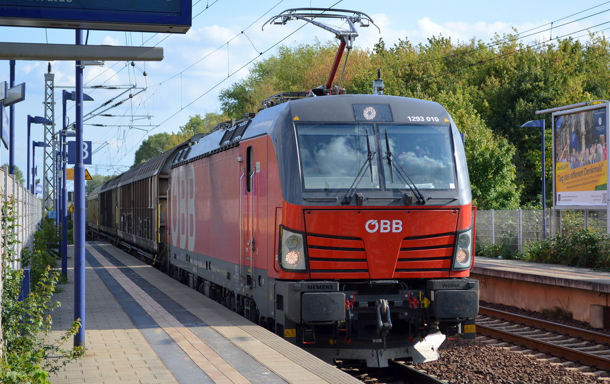 ÖBB-Produktion GmbH, Wien [A] mit  1293 010  [NVR-Nummer: 91 81 1293 010-5 A-OBB] und gemischtem Güterzug am 10.09.19 Bahnhof Berlin Hohenschönhausen Richtung Norden.