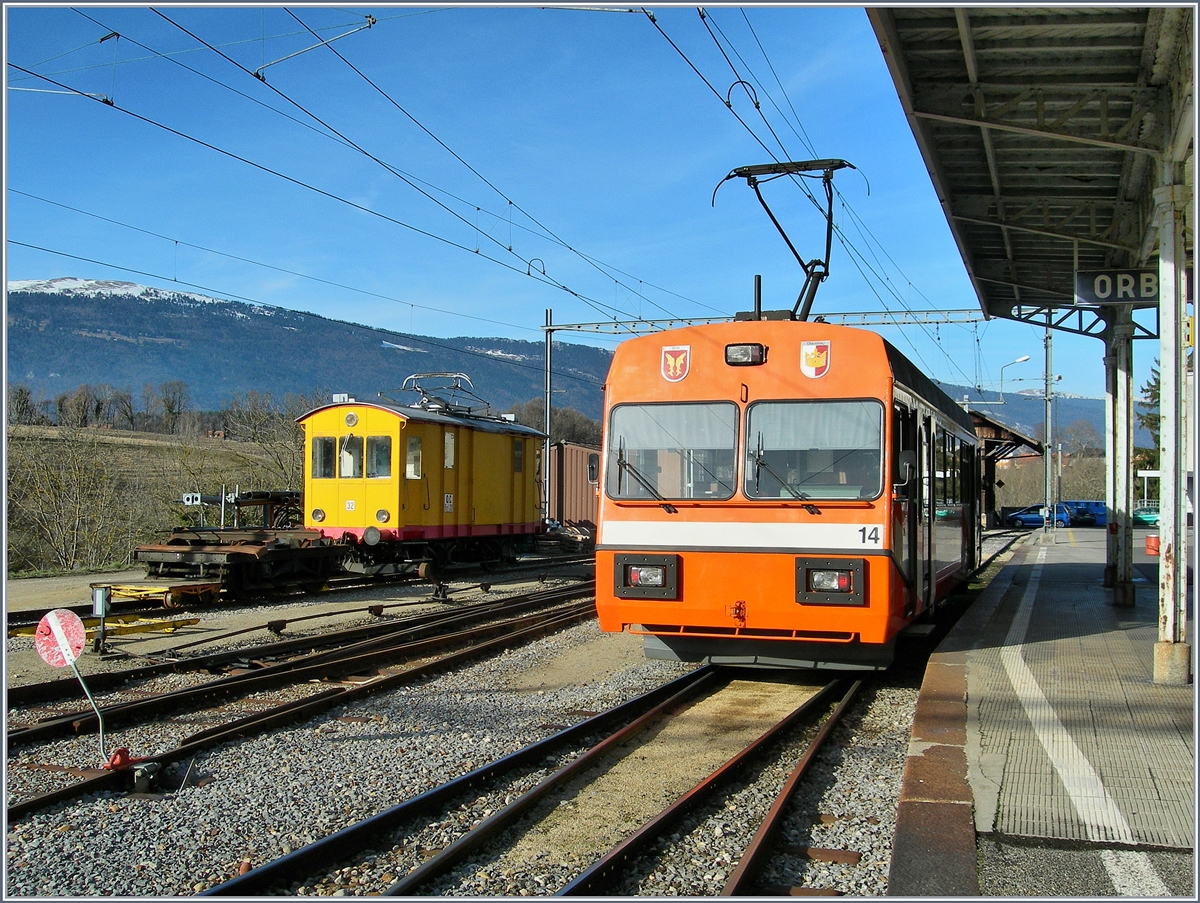 Orbe, Endstation der knapp vier Kilometer langen, mit Gleichstrom betriebenen normalspurigen Nebenbahnstrecke Chavornay - Orbe.
28. Januar 2008