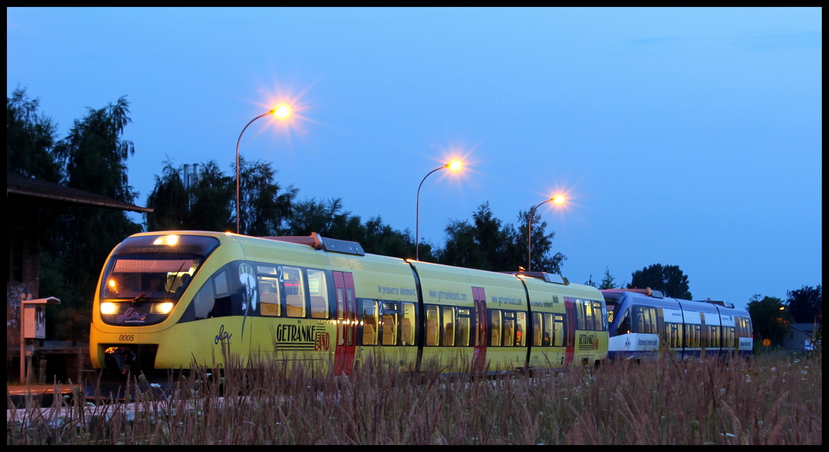 Ostseeland Verkehr GmbH VT 0005 und VT 0007 als OLA nach Ueckermünde Hafen im Juli 2013 in Torgelow