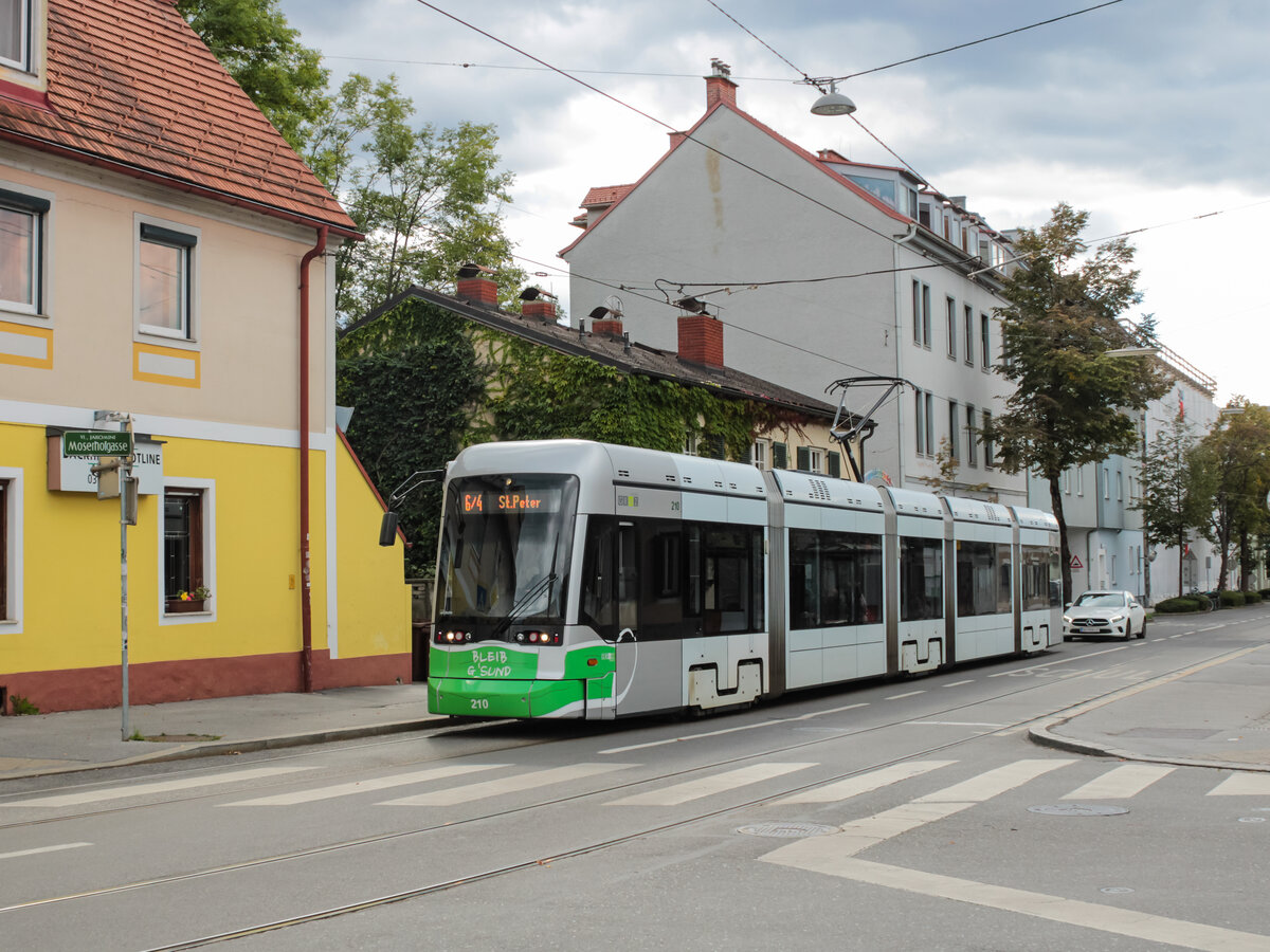 <p> <strong>Graz. Das <I>Aufsteirern</I> ist die größte volkskulturelle Veranstaltung in Österreich, bei der die steirische Kultur gefeiert wird. Nach 2 Jahren Pause, bedingt durch Corona, war es am 18. September 2022 endlich soweit, und das Aufsteirern wurde in Graz gefeiert. Bedingt dadurch, dass die Feierlichkeiten in der Innenstadt stattfanden, mussten alle Straßenbahnlinien an diesem Tag umgeleitet werden.<br />
Die Variobahn 213 ist hier auf der Sonderlinie 6/4 von Liebenau/Murpark nach St. Peter unterwegs, aufgenommen vor dem St. Peter Friedhof.</p> </strong>