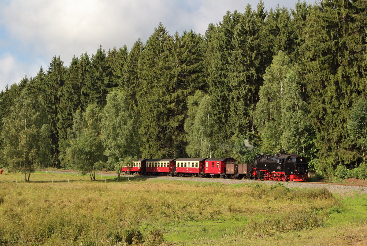 P8960 (Harzgerode - Quedlinburg) rollt bei der Station Sternhaus-Haferfeld den Ramberg hinunter.

Sternhaus-Haferfeld, 19. August 2017