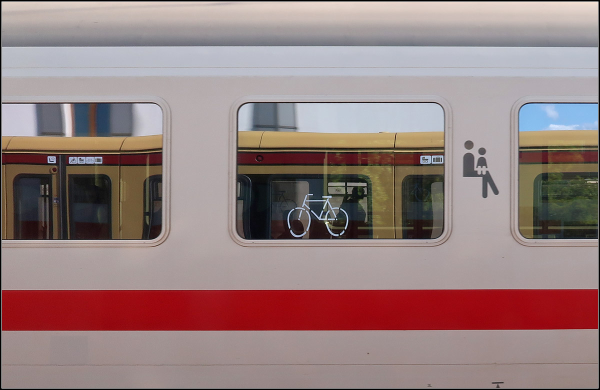 Parallelfahrt, mit Fahrrad -

Nebeneinander unterwegs auf der Berliner Stadtbahn sind hier ein S-Bahn- und IC-Zug unterwegs.

19.02.2019 (M)
