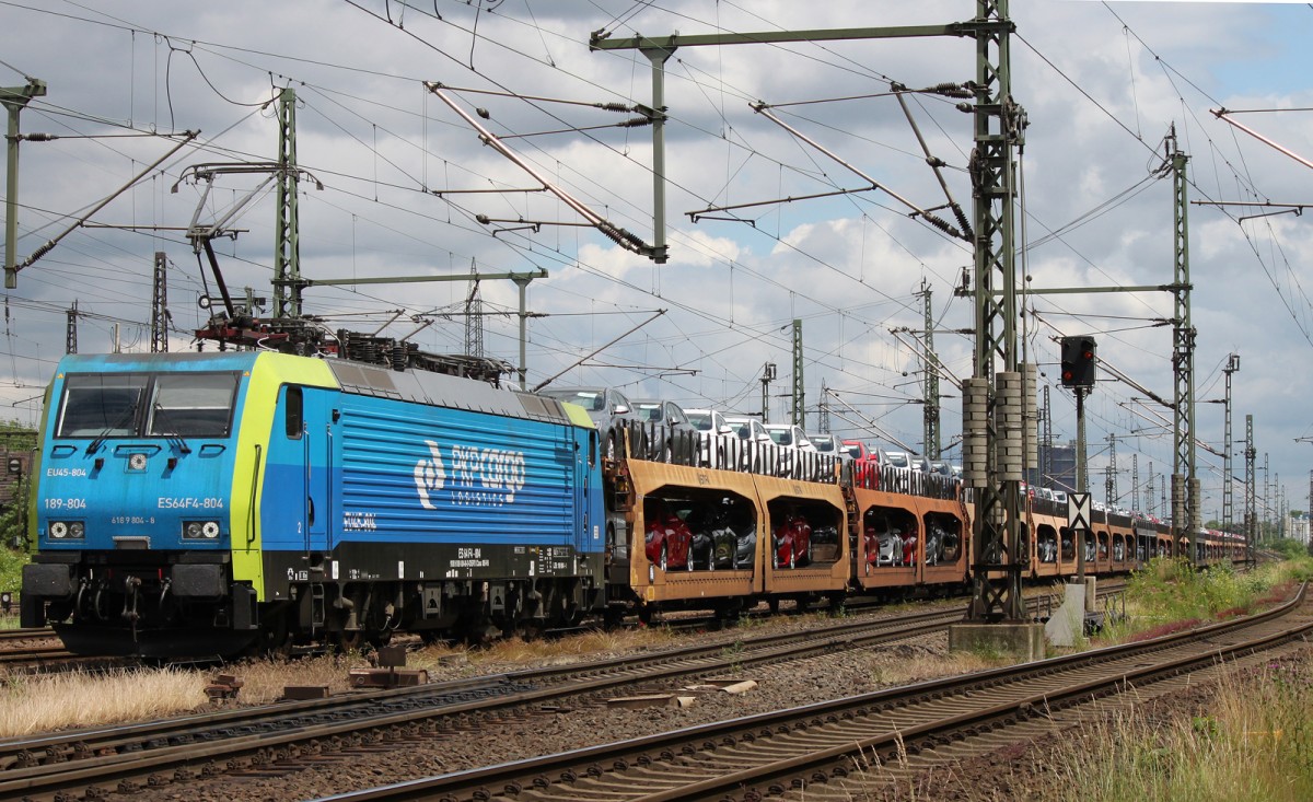PKP 189 804 zog am 22.6.13 einen Autozug durch Oberhausen-West.