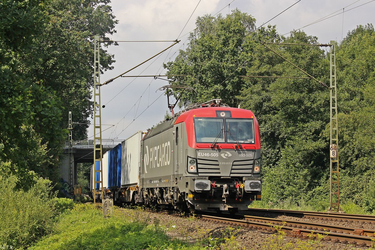 PKP 193 505 mit einem Containerzug am 30.07.2016 in Bergkamen-Rünthe