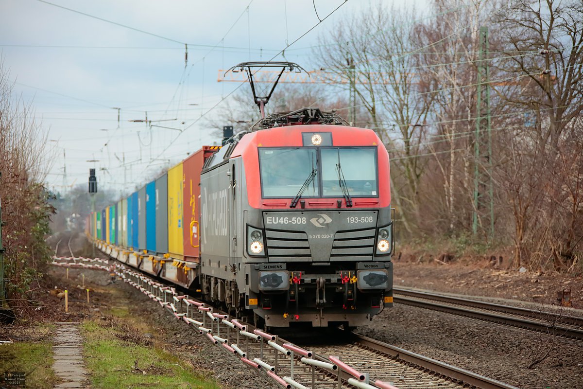 PKP 193-508 mit Container in Gelsenkirchen Buer Nord, Januar 2021.