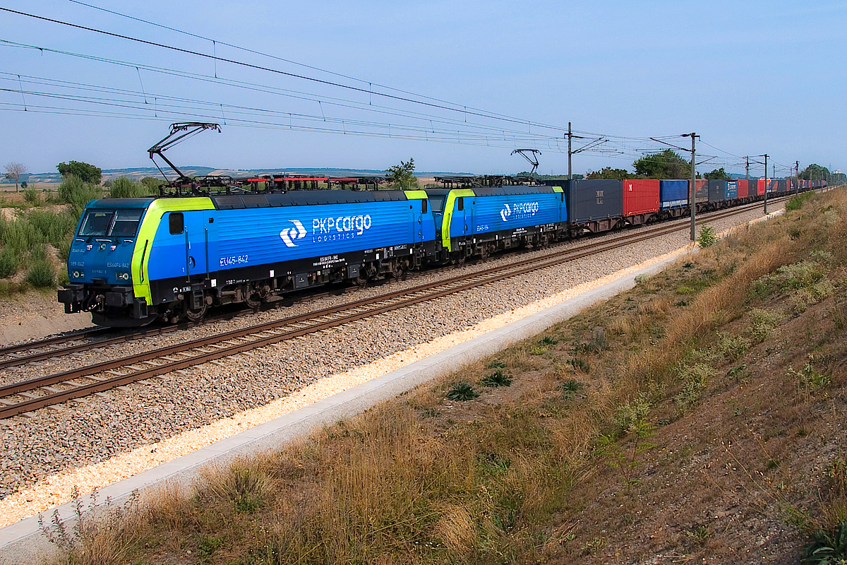 PKP Cargo 189 842 und 189 154 mit dem obligatem Containerzug 42089. Tallesbrunn, am 23.08.2013.