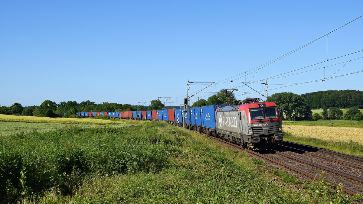 PKP Cargo EU46-517 (5370 030) mit Containerzug in Richtung Osnabrück (Vehrte, 13.06.2021).