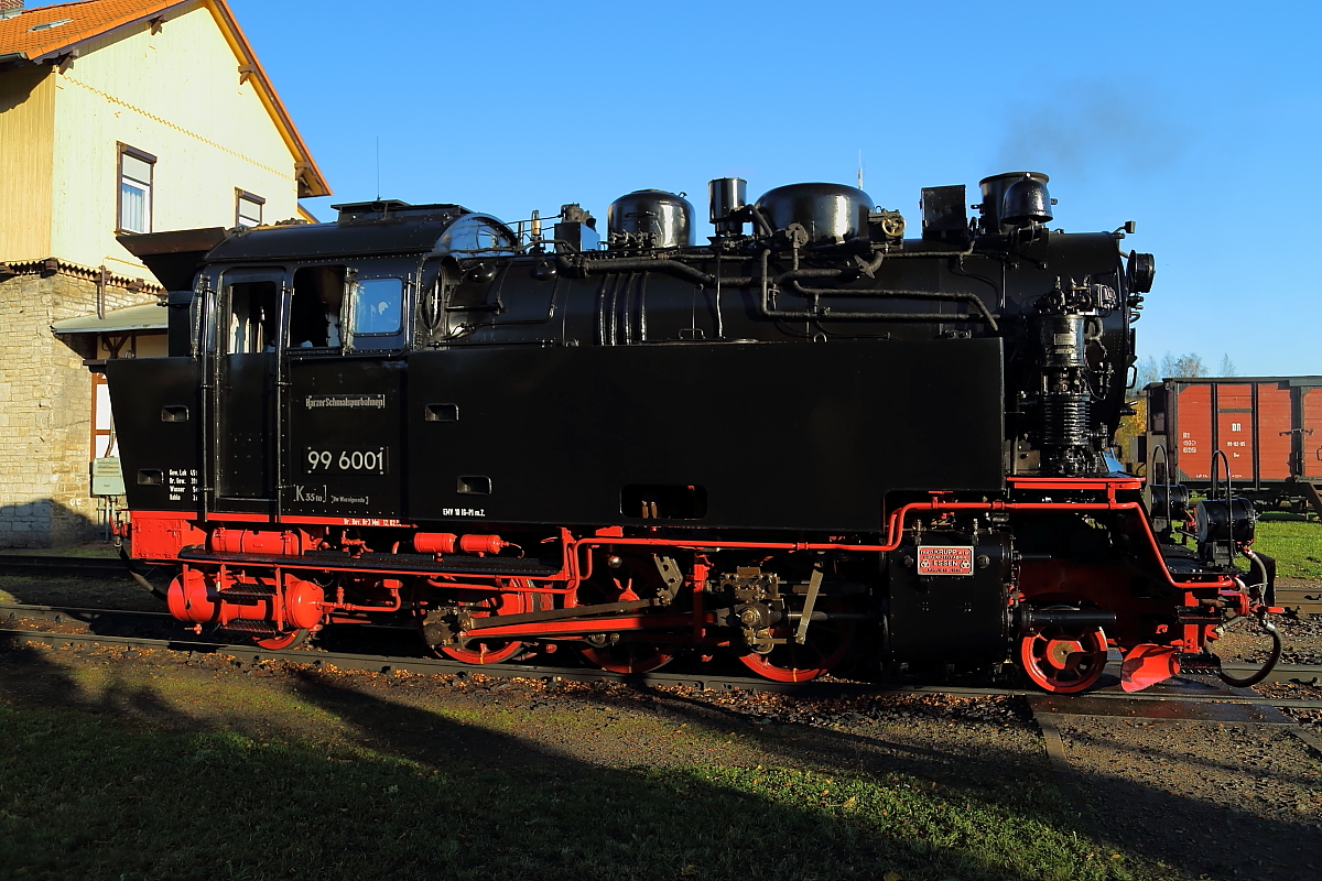 Portrait von 99 6001, aufgenommen am 19.10.2014 am Bahnhof Gernrode.