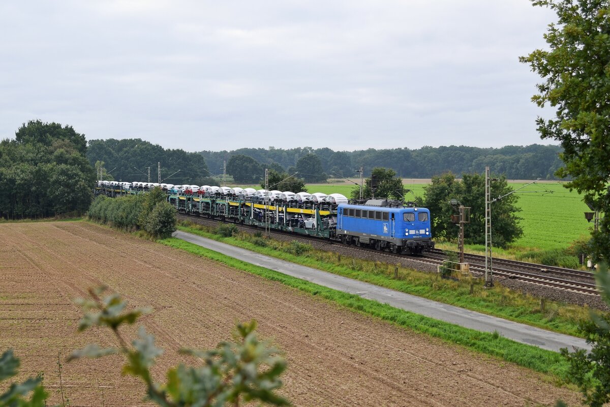 PRESS 140 042 (140 834, ex DB)  mit Autotransportzug in Richtung Bremen (Eystrup, 22.09.2021).