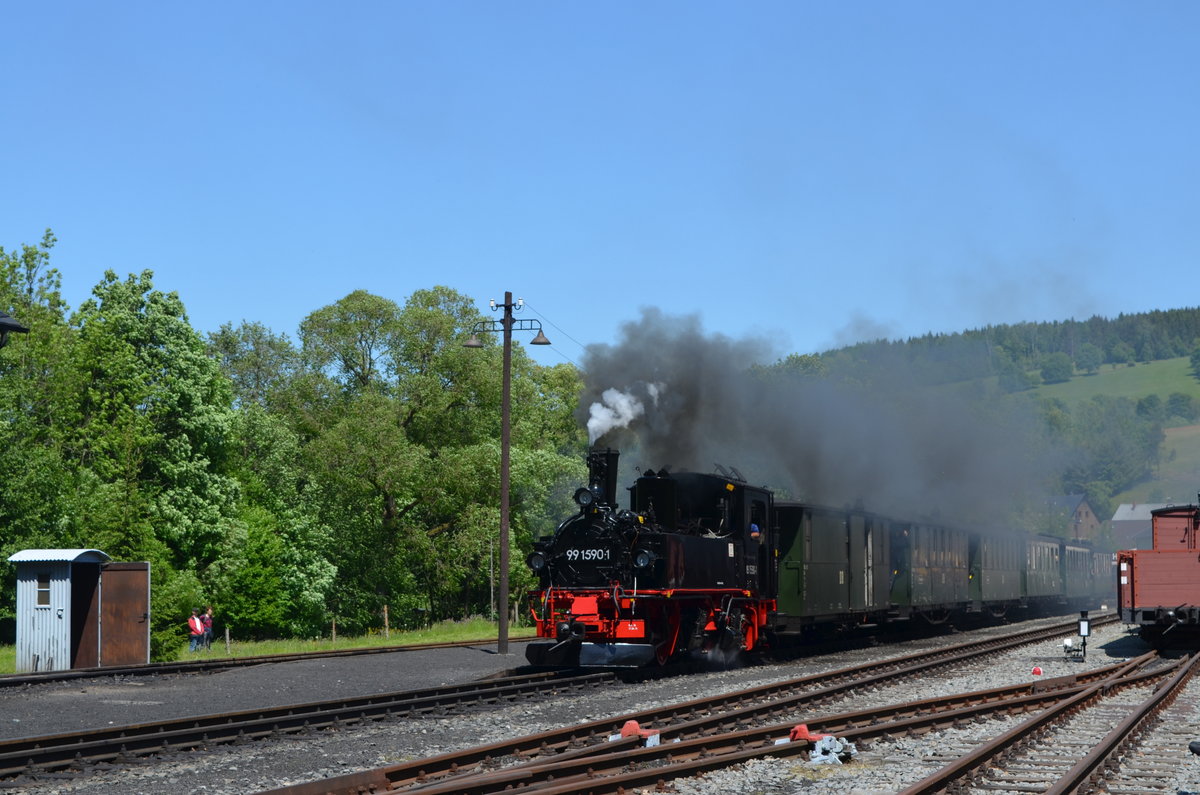 Preßnitztalbahn - Museumsbahn Steinbach – Jöhstadt: Sächs. IV K 99 1590-1 in Steinbach (Fest: LGB/Märklin und der Verlagsgruppe Bahn das Jubiläum  50 Jahre LGB ) 21.05.2018