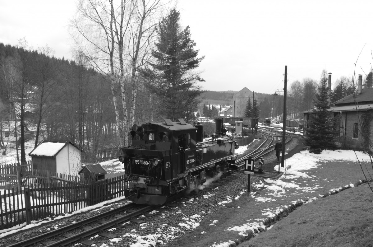 Pressnitztalbahn sä. IV K 99 1590-1 in Jöhstadt 05.04.2015