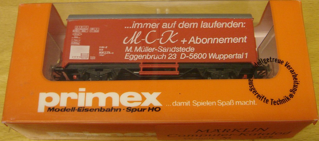 Primex Werbewagen für den M-C-K-Verlag; Baujahr 1982; Auflage 1990 Stück.
In original oranger Primex Schachtel. Verkaufspreis 1982: DM 20,--