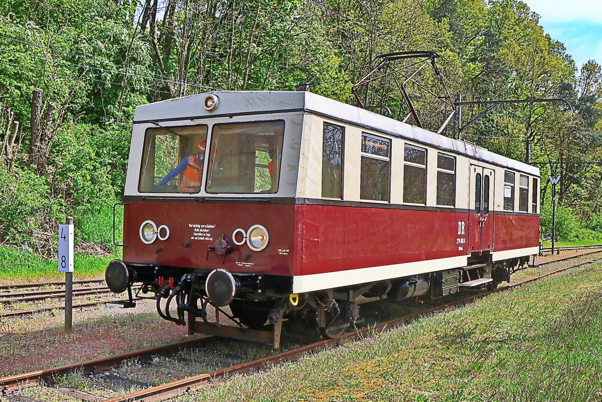 Probefahrt 279 003-8 im Bahnhof der Buckower Kleinbahn am 28. April 2024.