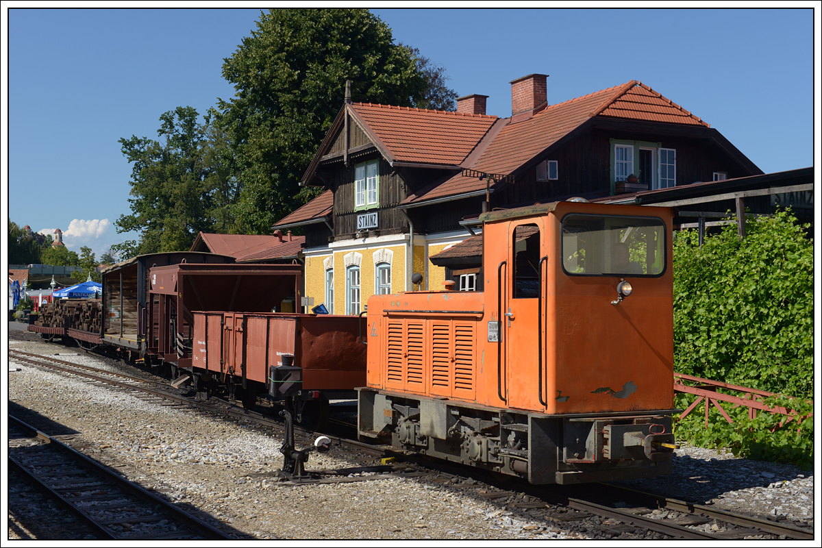 Probefahrt mit VL8 (ex. StLB, seit heuer im Privatbesitz) auf der Stainzer Lokalbahn am 18.8.2019. (Bahnhof Stainz)
