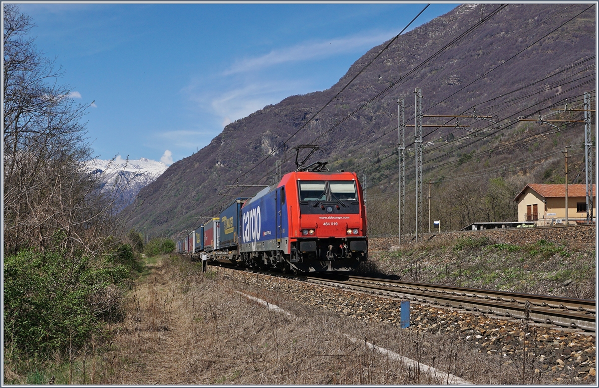 Pünktlich wie die Eisenbahn kommt die SBB Re 484 019 mit UKV-Zug nach Novara kurz nach Premosello-Chiovenda bei meiner Fotostelle vorbei. 
Im Hintergrund ist die doppelspurige Strecken von Domodossla nach Milano zu erkennen, die beiden Strecken von Domodossoala nach Milano und Novara verlaufen zwischen Vogogna Ossola und Cuzzago parallel, wobei nur in Premosello Chiovenda eine Übergangsmöglichkeit existiert. 

8. April 2019