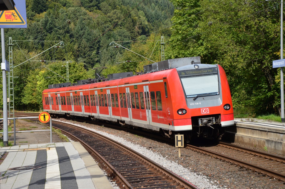 Quietschinachschuß auf den Neckargerach verlassenden 425 736-6 der als S1 in Richtung Homburg Saar fahrend am 14.9.2015 von mir abgelichtet wurde.
