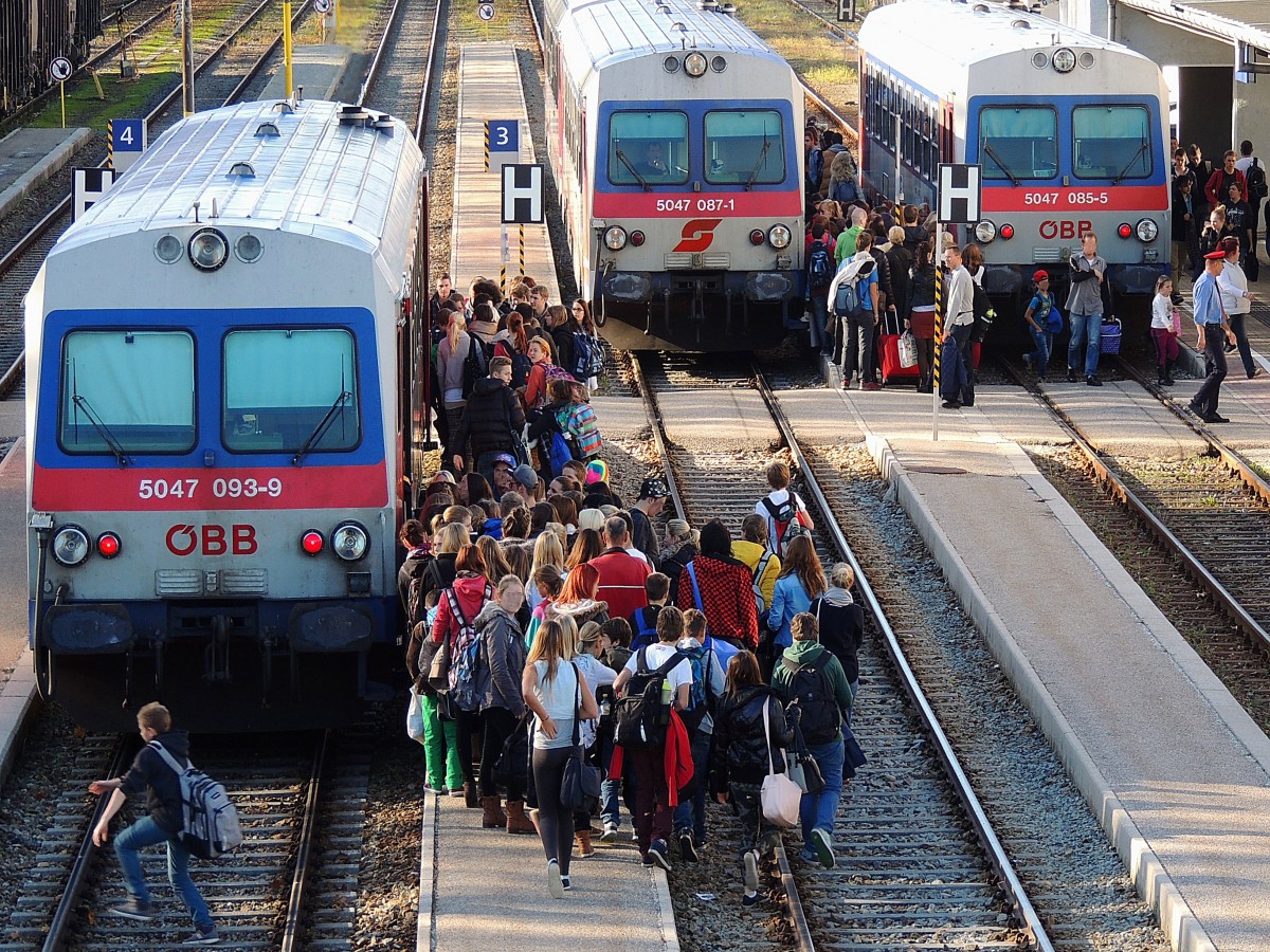 R5976 und Mr.Oberschlau, welcher aus der wartenden Menge ausbrach, zur gegenberliegenden Tre hastete, leider vergebens, somit zurck an den Start und als letzter in den 5047 093-9 einsteigen durfte; Szene am Bhf. Ried i.I.; 131108