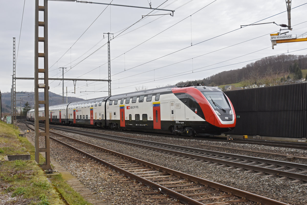 RABe 502 211-1 durchfährt den Bahnhof Gelterkinden. Die Aufnahme stammt vom 29.02.2020.