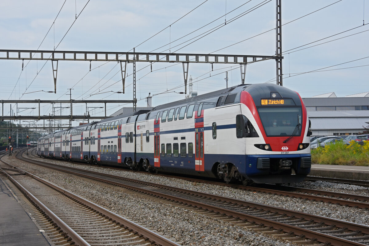 RABe 511 007 KISS durchfährt den Bahnhof Rupperswil. Die Aufnahme stammt vom 07.09.2021.