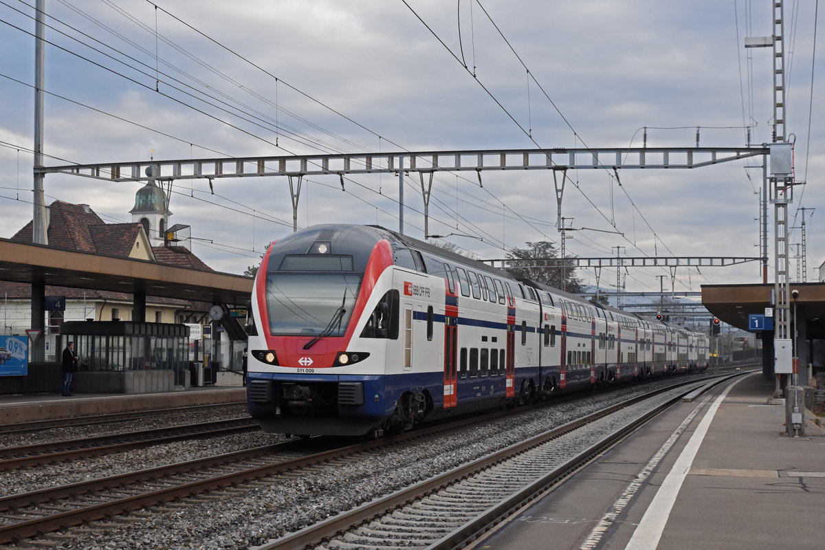 RABe 511 009 durchfährt den Bahnhof Rupperswil. Die Aufnahme stammt vom 17.01.2020.