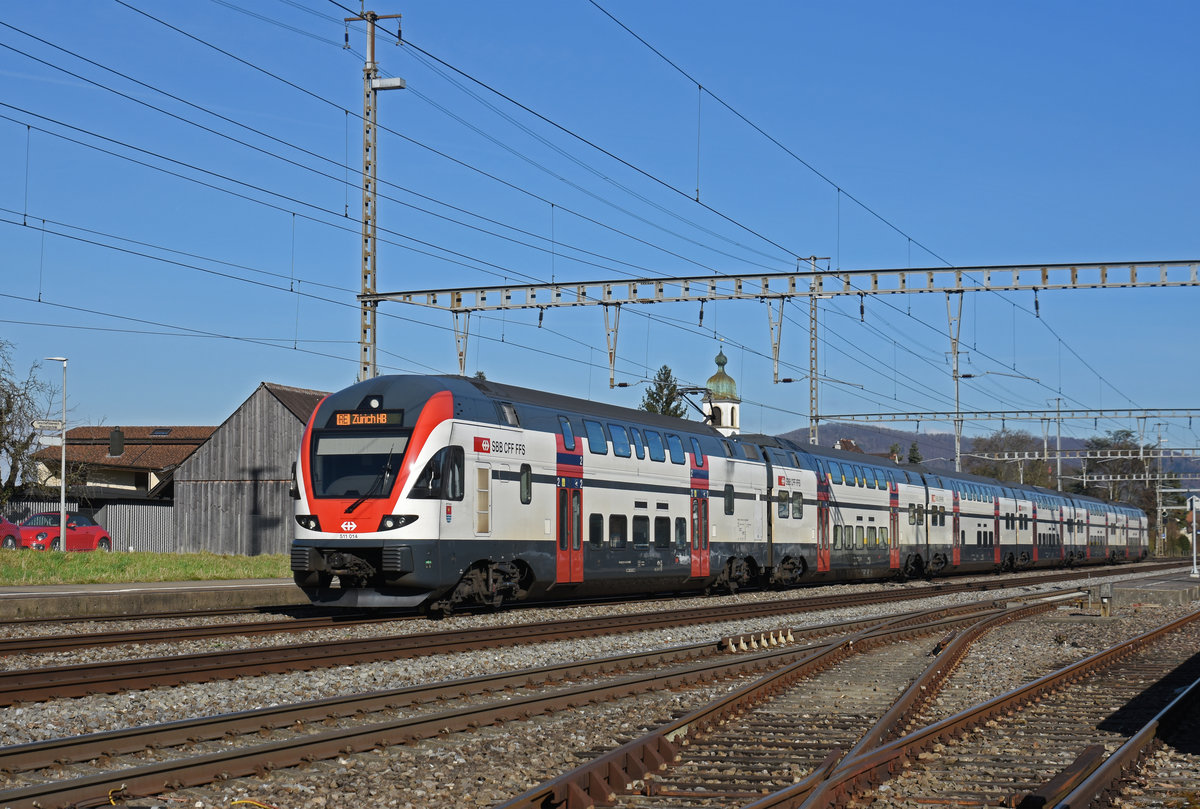 RABe 511 014 durchfährt den Bahnhof Rupperswil. Die Aufnahme stammt vom 24.02.2020.