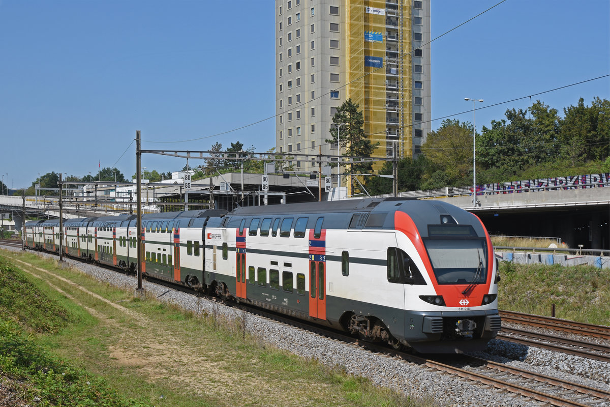RABe 511 018 fährt Richtung Bahnhof SBB. Die Aufnahme stammt vom 31.08.2019.