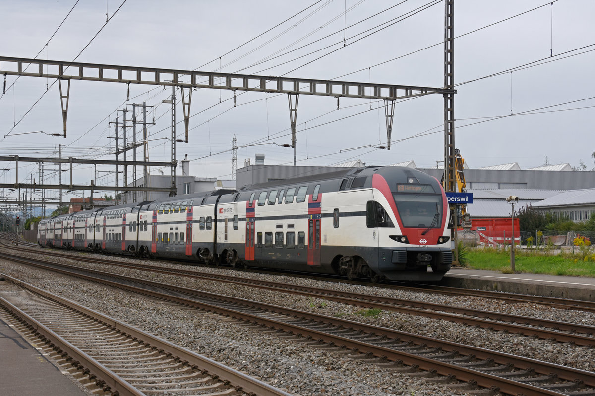 RABe 511 023 durchfährt den Bahnhof Rupperswil. Die Aufnahme stammt vom 25.08.2020.