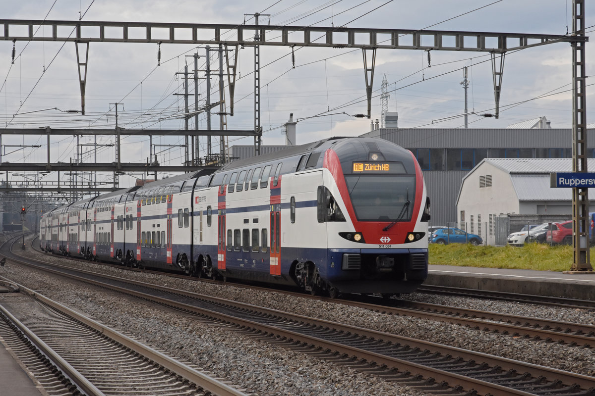 RABe 511 034 durchfährt den Bahnhof Rupperswil. Die Aufnahme stammt vom 17.01.2020.