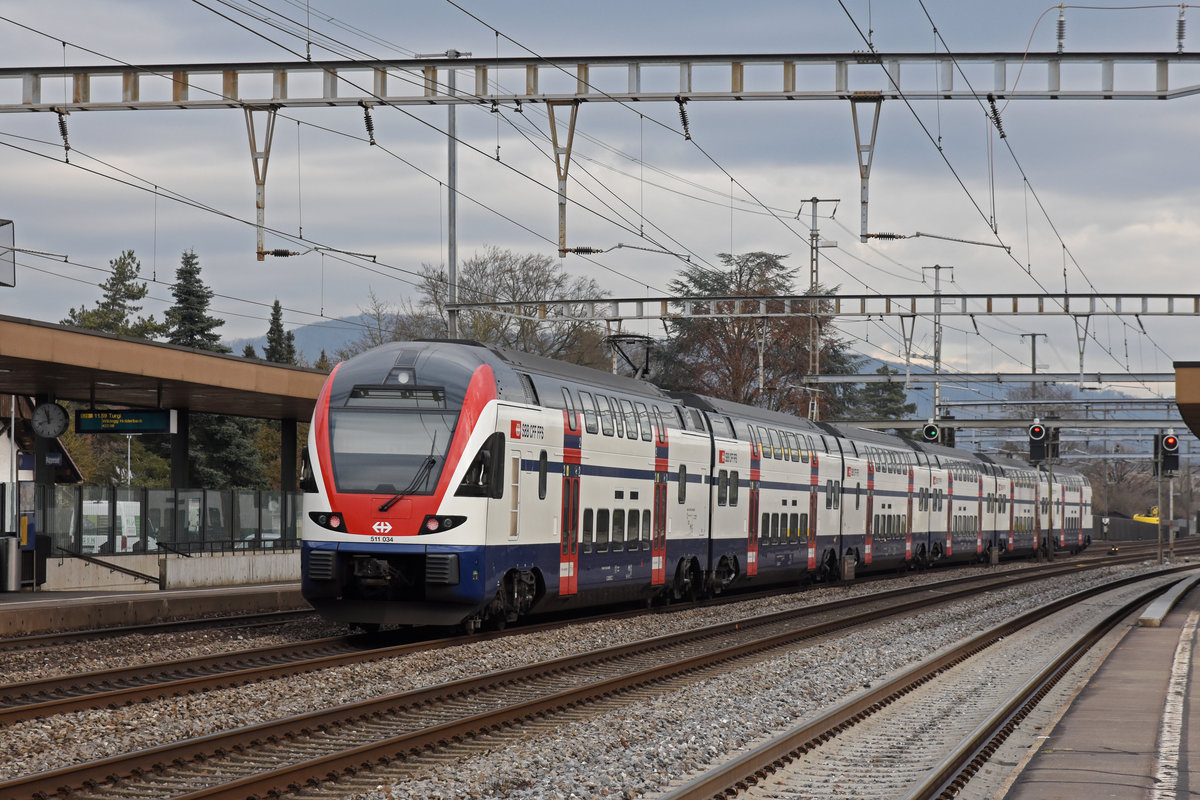 RABe 511 034 durchfährt den Bahnhof Rupperswil. Die Aufnahme stammt vom 17.01.2020.