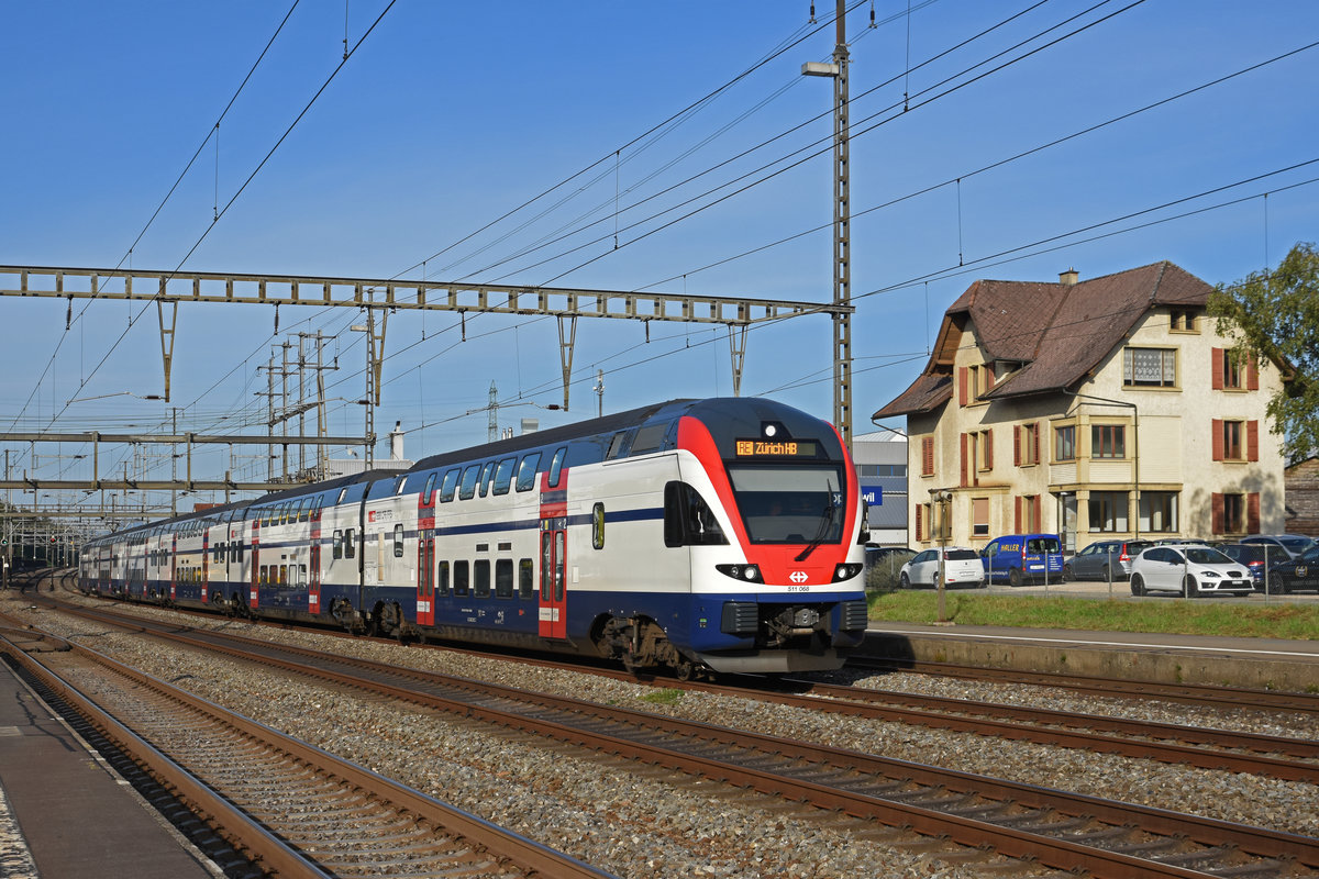 RABe 511 068 durchfährt den Bahnhof Rupperswil. Sie Aufnahme stammt vom 10.09.2019.