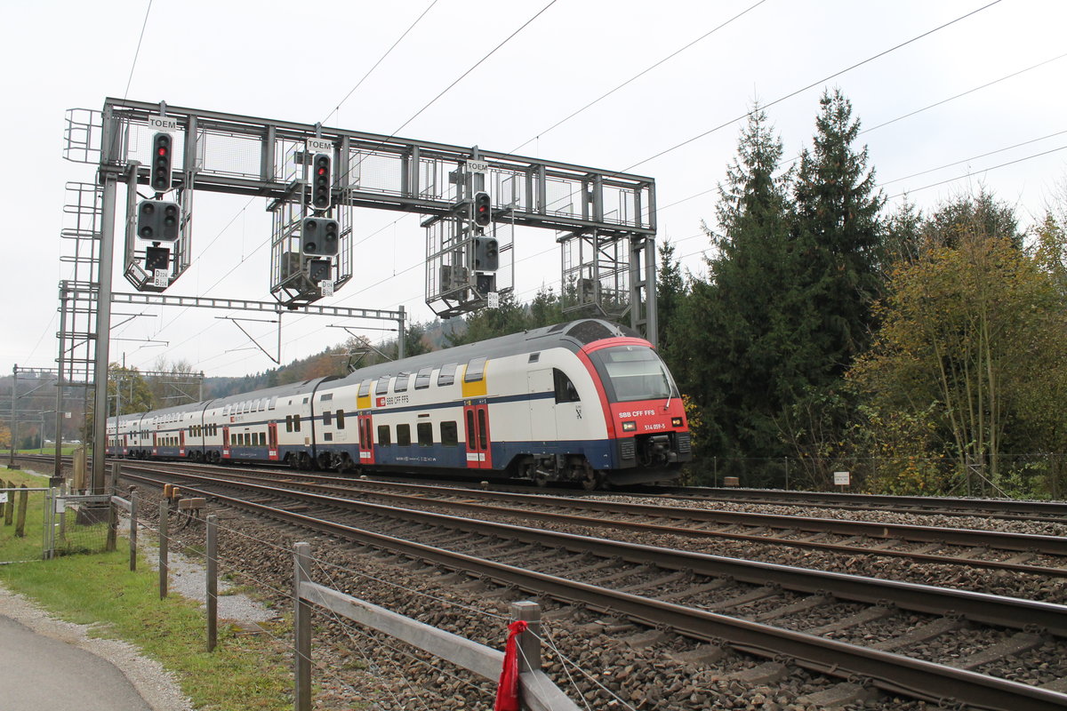 RABe 514 059-5 ''Elsau'' am 10.11.2019 bei der Tössmühle als S8 nach Winterthur