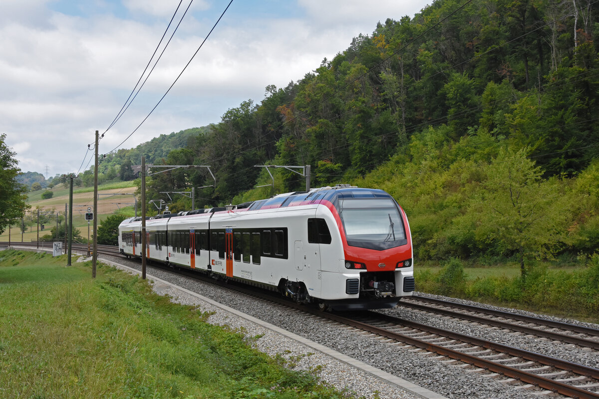 RABe 523 506-9 Mouette fährt am 28.08.2022 als Dienstfahrt Richtung Bahnhof Gelterkinden.