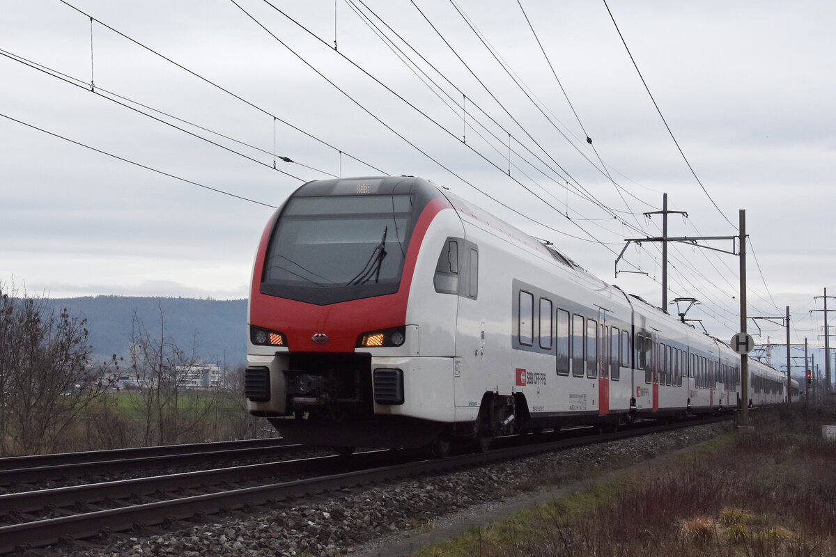 RABe 523 511-9 Mouette fährt am 16.02.2024 Richtung Bahnhof Pratteln.