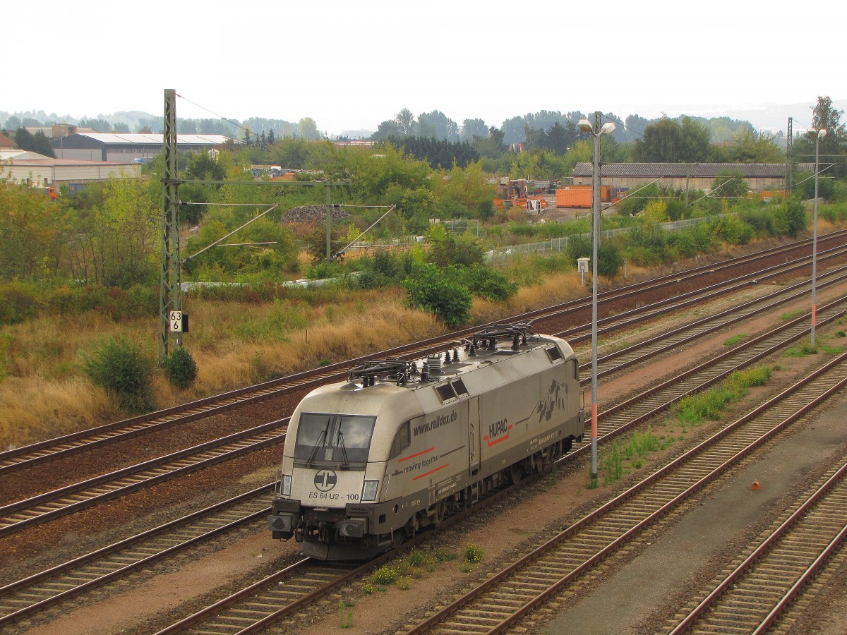 Raildox ES 64 U2-100 (91 80 6182 600-7 D-HUPAC) am 08.09.2013 abgestellt in Erfurt Ost.