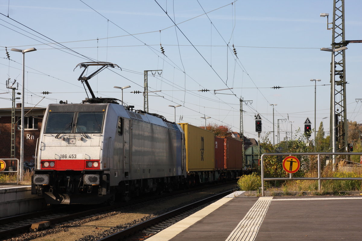 Railpool 186 453 mit dem Usti-Mischer in Rheine. Aufgenommen am 6. Oktober 2018.