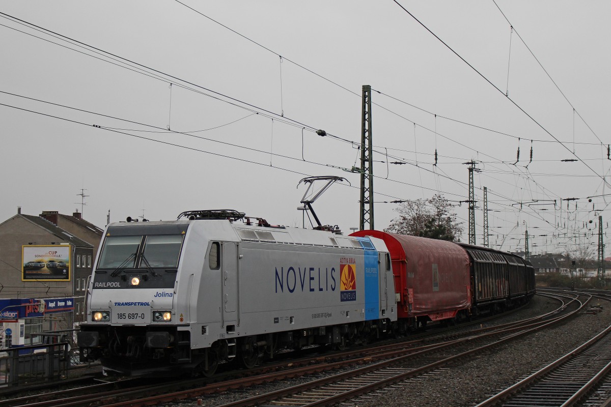 Railpool/Bräunert/Transpetrol 185 697 am 20.2.14 mit dem Nievenheimer nach Göttingen in Neuss Hbf.