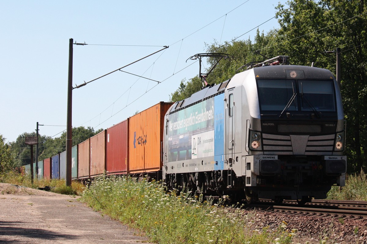 Railpool/EVB 193 806 am 2.8.13 mit einem Containerzug in Hamburg-Moorburg.