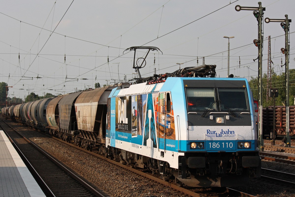 Railpool/RTB Cargo 186 110 am 16.7.13 mit einem Getreidezug in Düsseldorf-Rath.