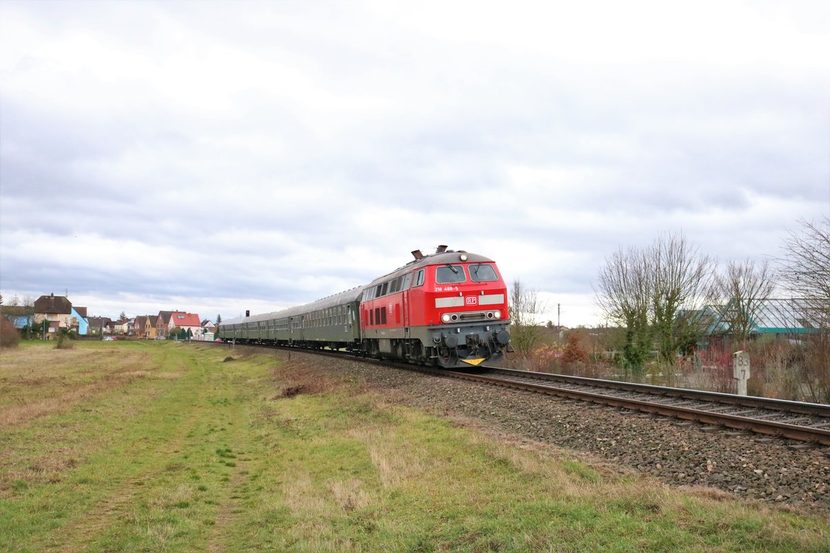 Railsystems RP 218 488-5 mit Sonderzug am 09.12.18 bei Hainburg auf der Odenwaldbahn